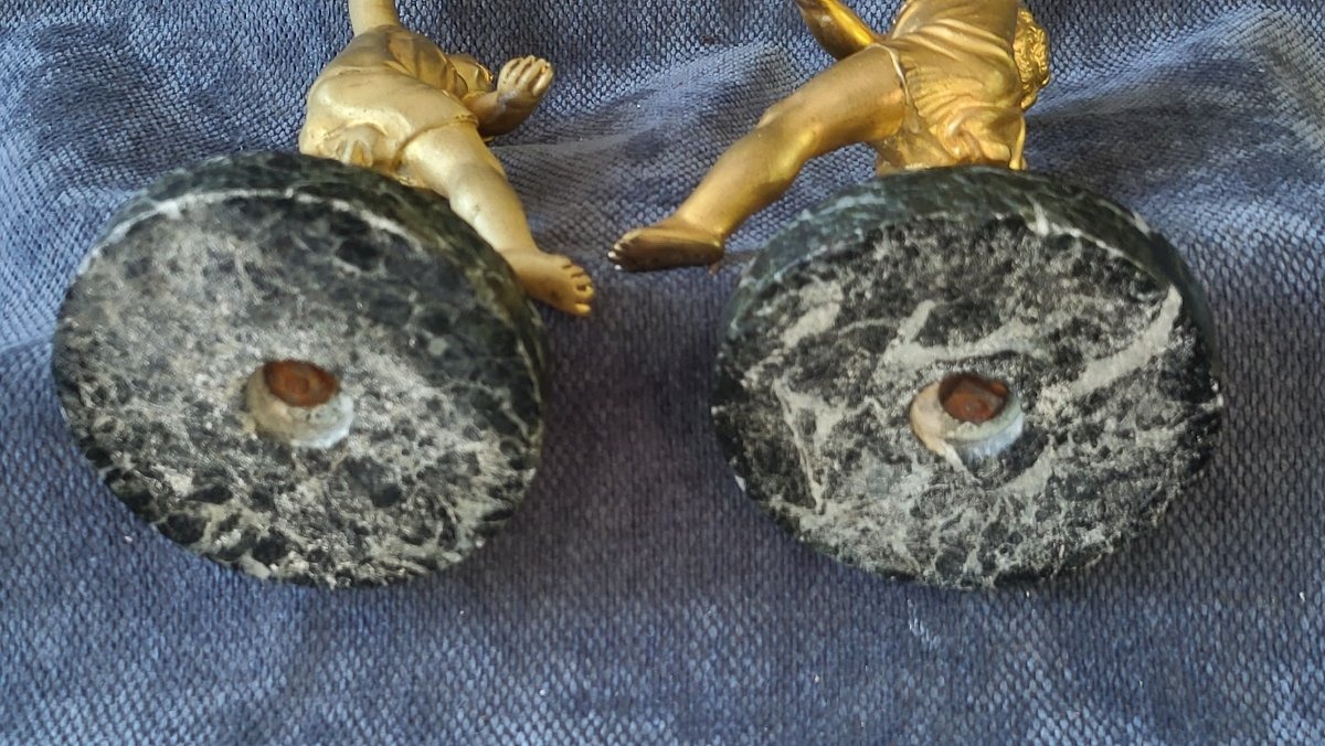 Paire de sculptures bronze doré  Putti dansant époque XIXe -photo-2