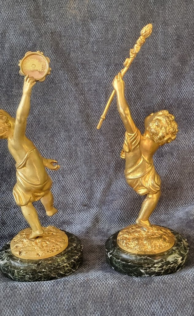 Paire de sculptures bronze doré  Putti dansant époque XIXe -photo-4