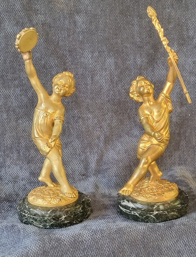 Paire de sculptures bronze doré  Putti dansant époque XIXe 