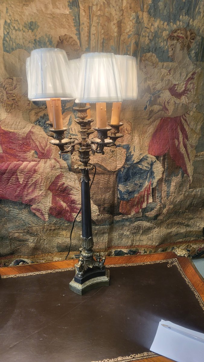 Paire de grands candélabres  Restauration ,électrifiée,  Ht 75cm XIXe -photo-4