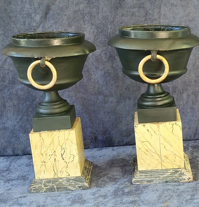Paire de cassolettes  jardinières tôle peinte  époque Empire début XIXe H40cm-photo-3