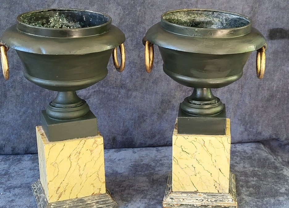 Paire de cassolettes  jardinières tôle peinte  époque Empire début XIXe H40cm-photo-4