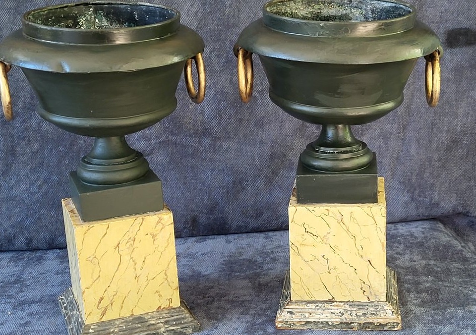 Paire de cassolettes  jardinières tôle peinte  époque Empire début XIXe H40cm-photo-6