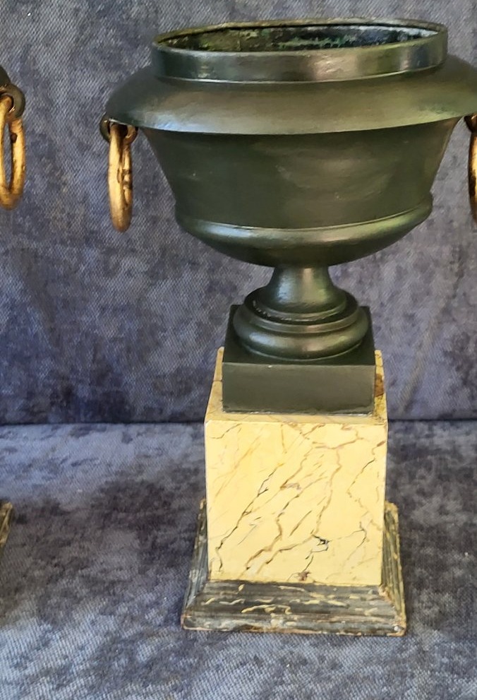 Paire de cassolettes  jardinières tôle peinte  époque Empire début XIXe H40cm-photo-8