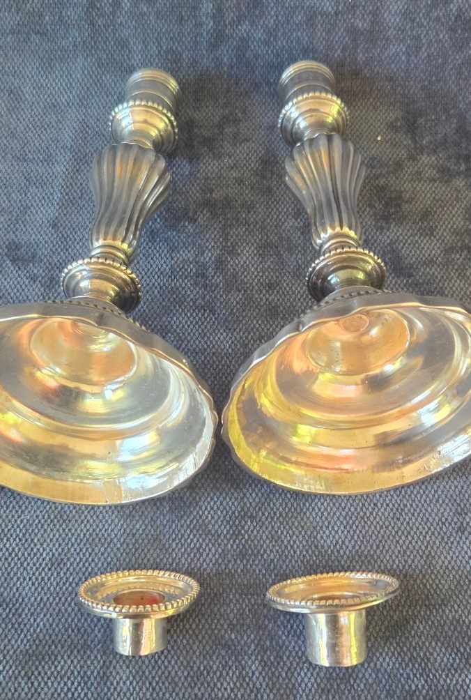 Paire de flambeaux argent plaqué époque  Louis  XV -photo-4