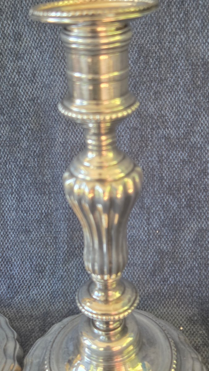 Paire de flambeaux argent plaqué époque  Louis  XV -photo-3
