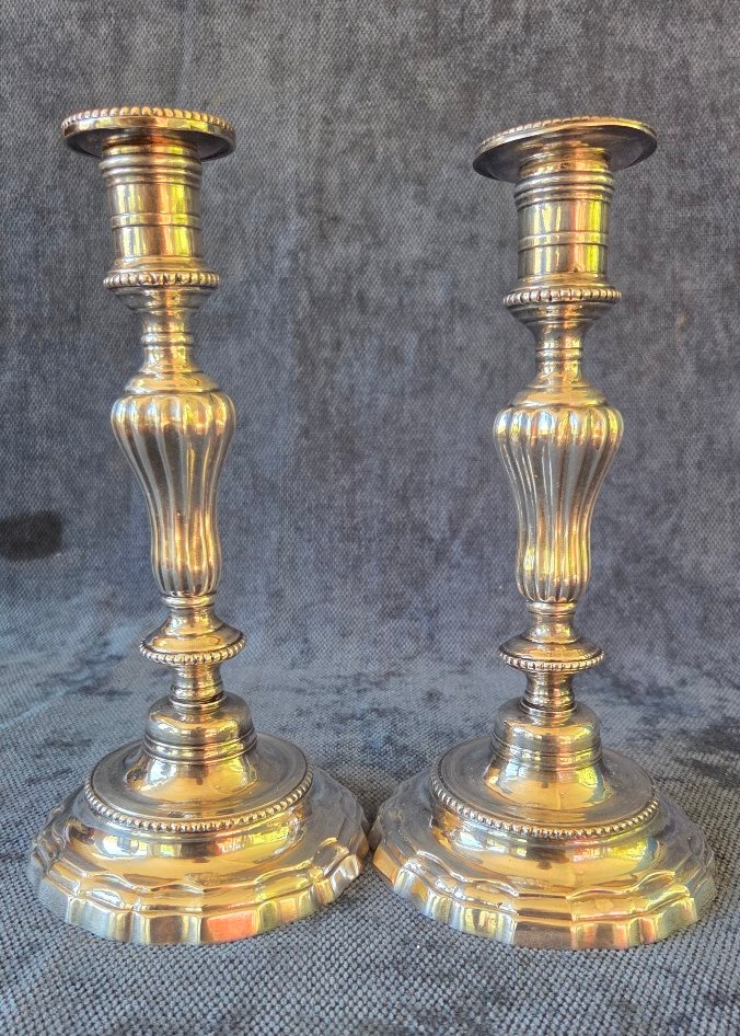 Paire de flambeaux argent plaqué époque  Louis  XV -photo-5