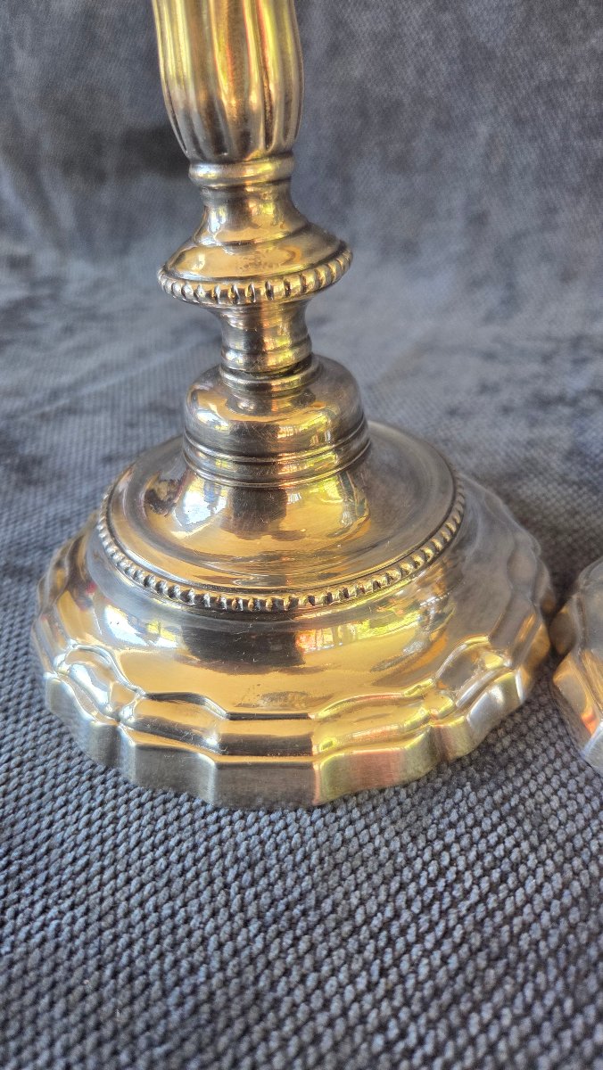 Paire de flambeaux argent plaqué époque  Louis  XV -photo-6