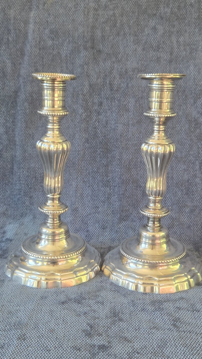 Paire de flambeaux argent plaqué époque  Louis  XV -photo-7