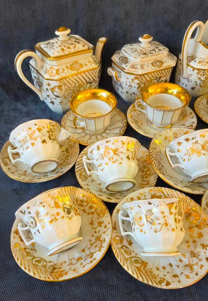Service  à thé  porcelaine   dorée  époque Louis Philippe  XIXe -photo-2