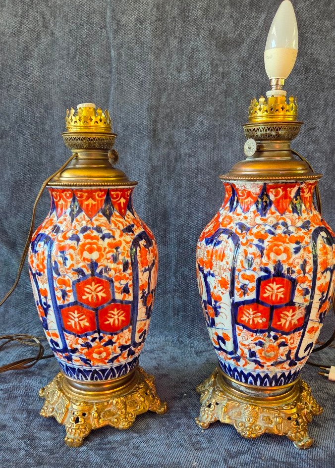 Paire de lampes porcelaine  Imari  (elect) Japon XIXe -photo-2