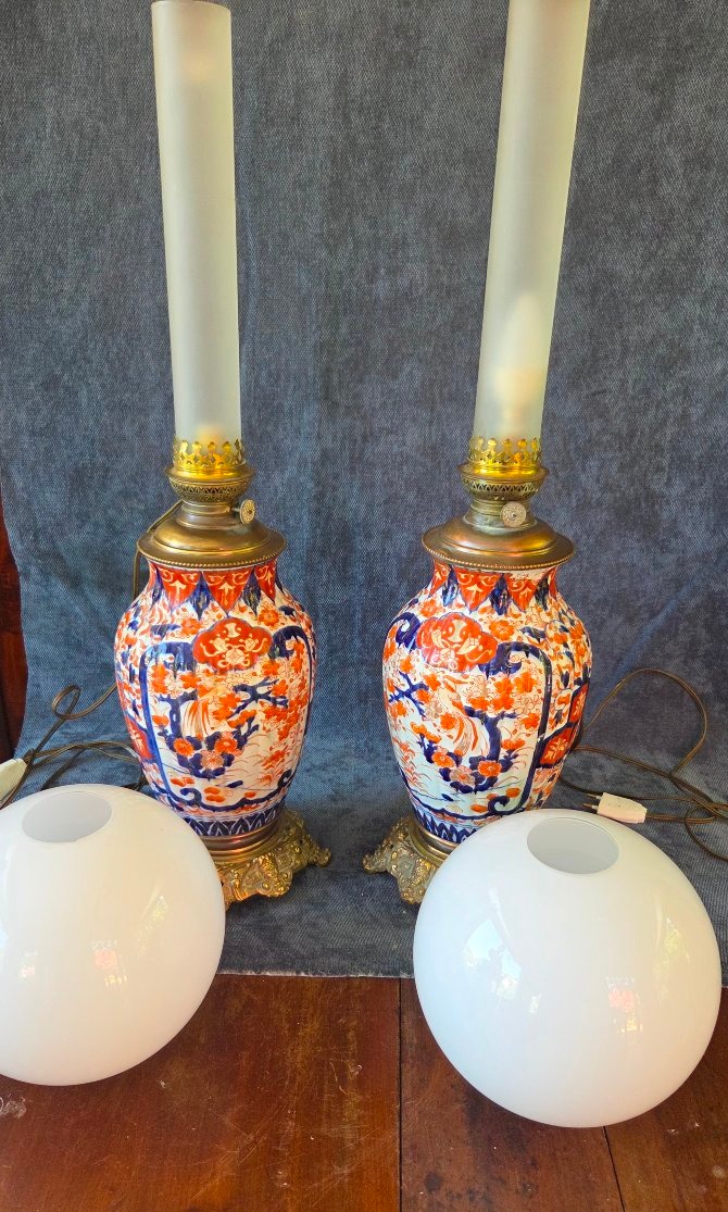 Paire de lampes porcelaine  Imari  (elect) Japon XIXe -photo-4