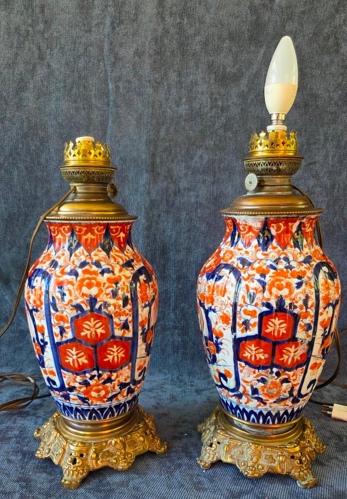 Paire de lampes porcelaine  Imari  (elect) Japon XIXe -photo-5