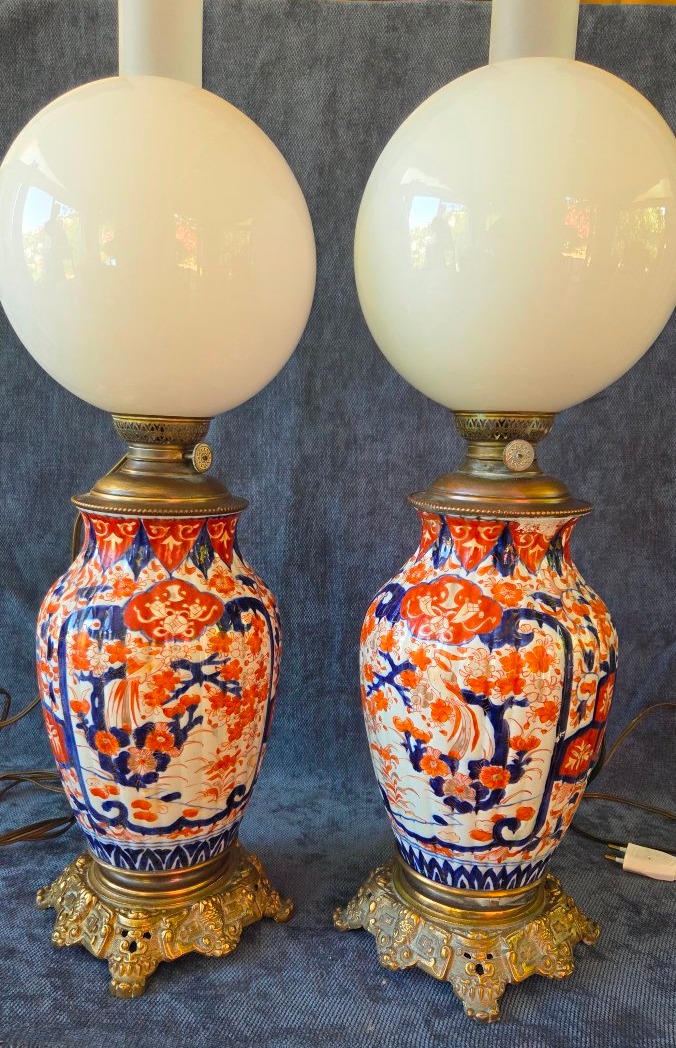 Paire de lampes porcelaine  Imari  (elect) Japon XIXe -photo-6