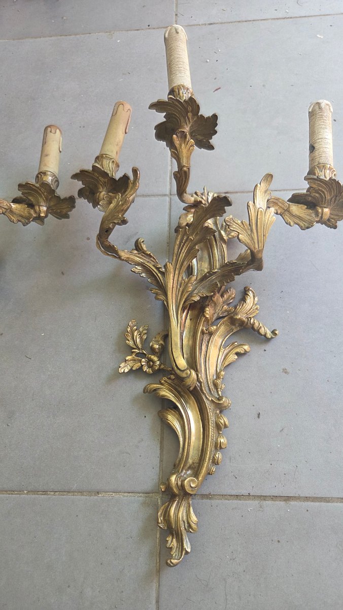 Pair Of Large Wall Sconces, Louis XV-style Bronze, 19th Century -photo-2