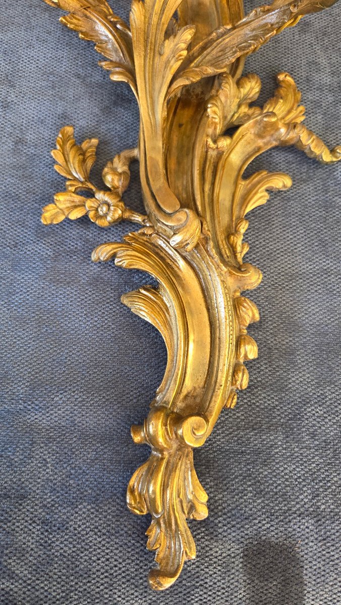 Pair Of Large Wall Sconces, Louis XV-style Bronze, 19th Century -photo-3