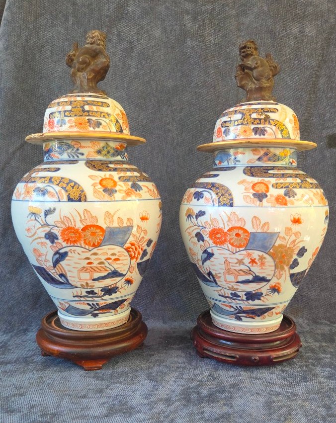 Paire de grandes potiche  porcelaine Imari Japon époque  Édo XIXe -photo-2