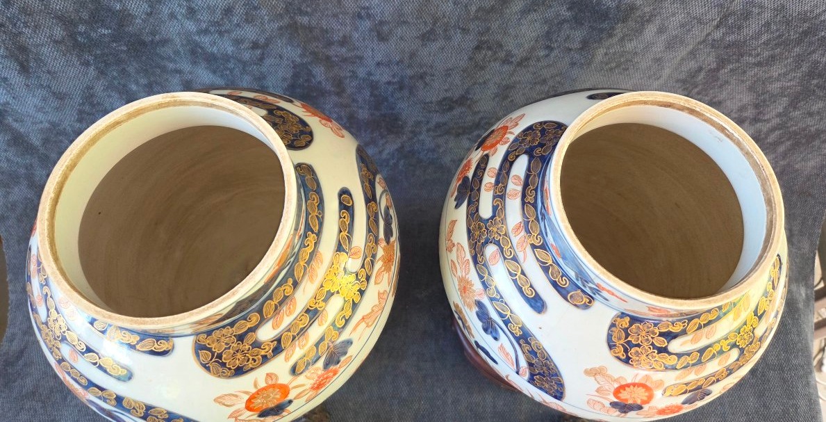 Paire de grandes potiche  porcelaine Imari Japon époque  Édo XIXe -photo-4
