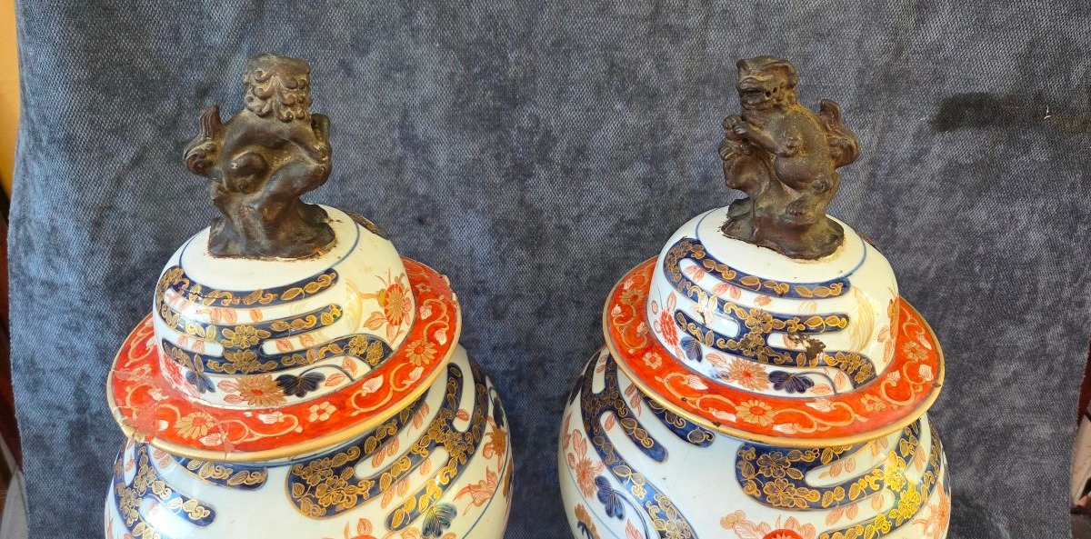 Paire de grandes potiche  porcelaine Imari Japon époque  Édo XIXe -photo-1