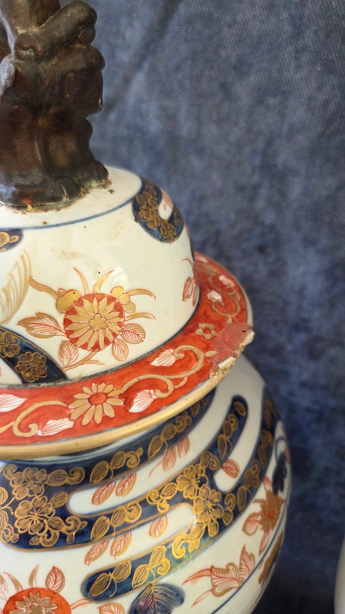 Paire de grandes potiche  porcelaine Imari Japon époque  Édo XIXe -photo-4