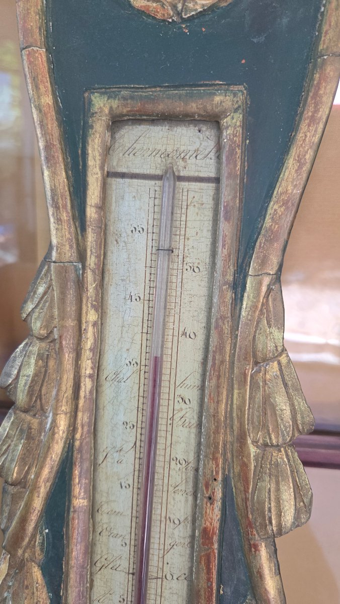 Baromètre  bois laqué  et doré  époque  Louis XVI  XVIII e-photo-1