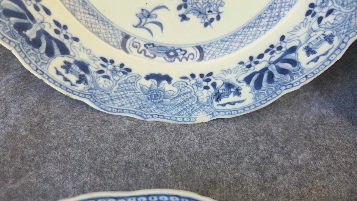 Ensemble  de 7 assiettes porcelaine  blanc bleu Chine XVIIIe-photo-6