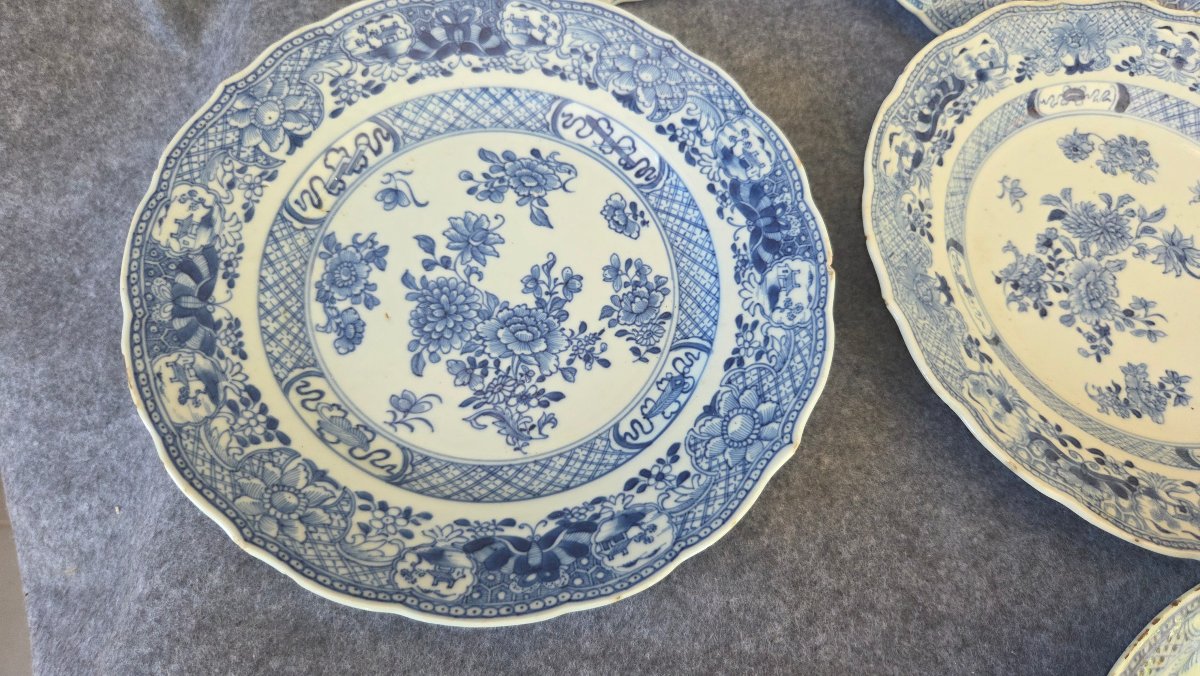 Ensemble  de 7 assiettes porcelaine  blanc bleu Chine XVIIIe-photo-7