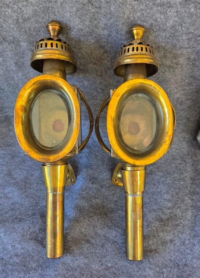 Paire d' appliques "lanternes  de fiacre" à huile cuivre   