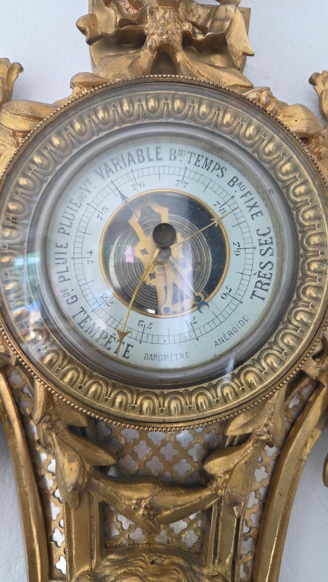 Large Barometer, Gilded Bronze, Napoleon III Period, 19th Century-photo-4