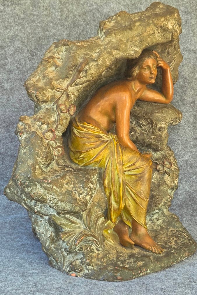 Grande  terre cuit  Art Nouveau  époque 1900 signée Julien Caussé-photo-3