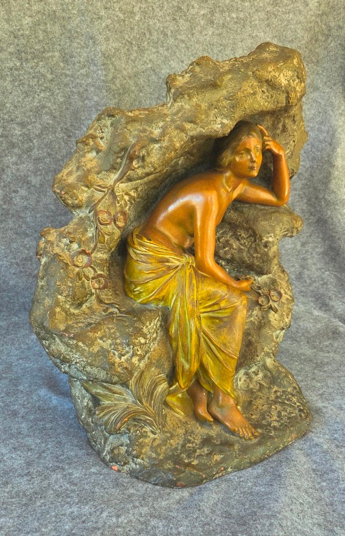 Grande  terre cuit  Art Nouveau  époque 1900 signée Julien Caussé-photo-6
