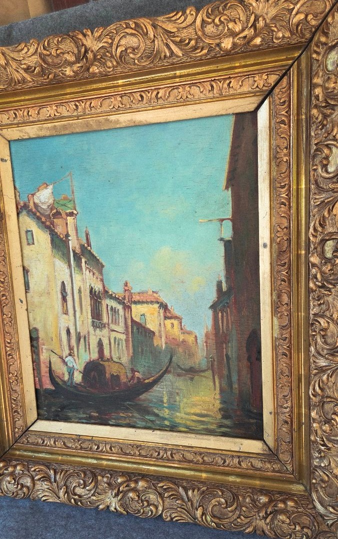 Huile/p Canal à Venise école.Italienne XX e-photo-2