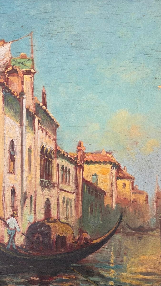 Huile/p Canal à Venise école.Italienne XX e-photo-3