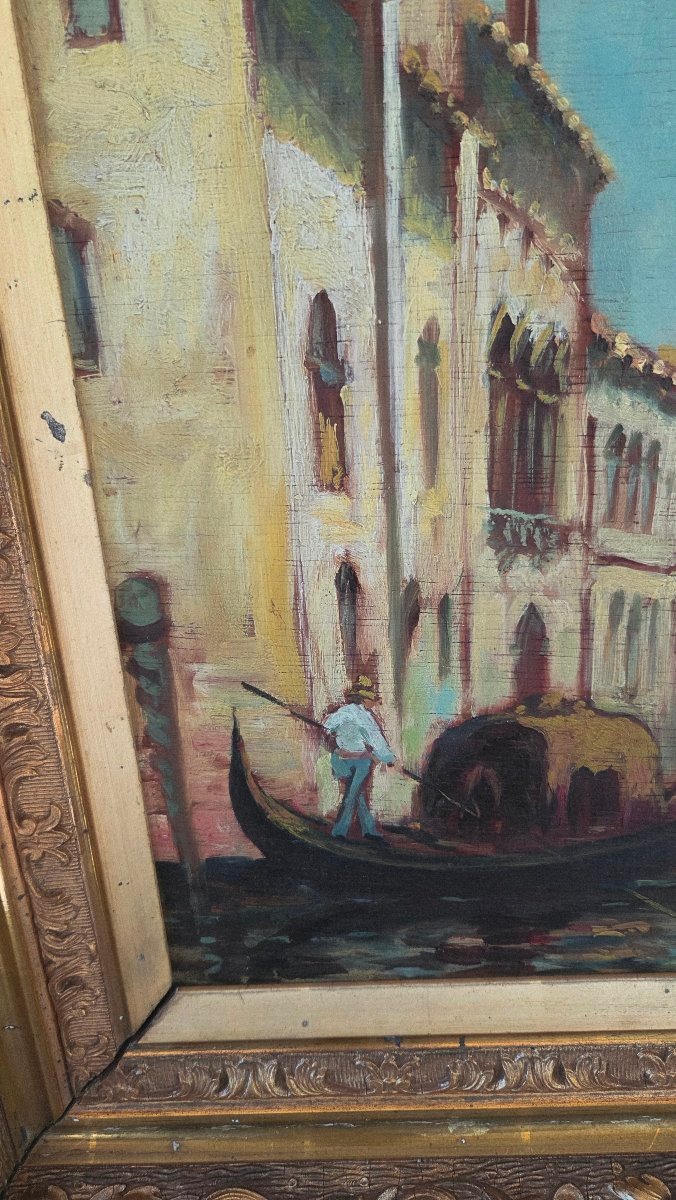 Huile/p Canal à Venise école.Italienne XX e-photo-6