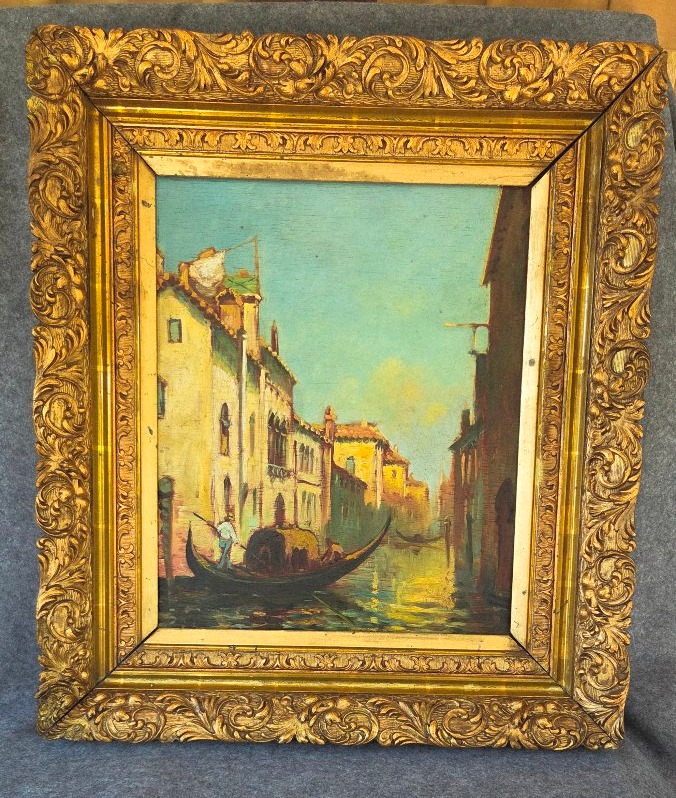 Huile/p Canal à Venise école.Italienne XX e