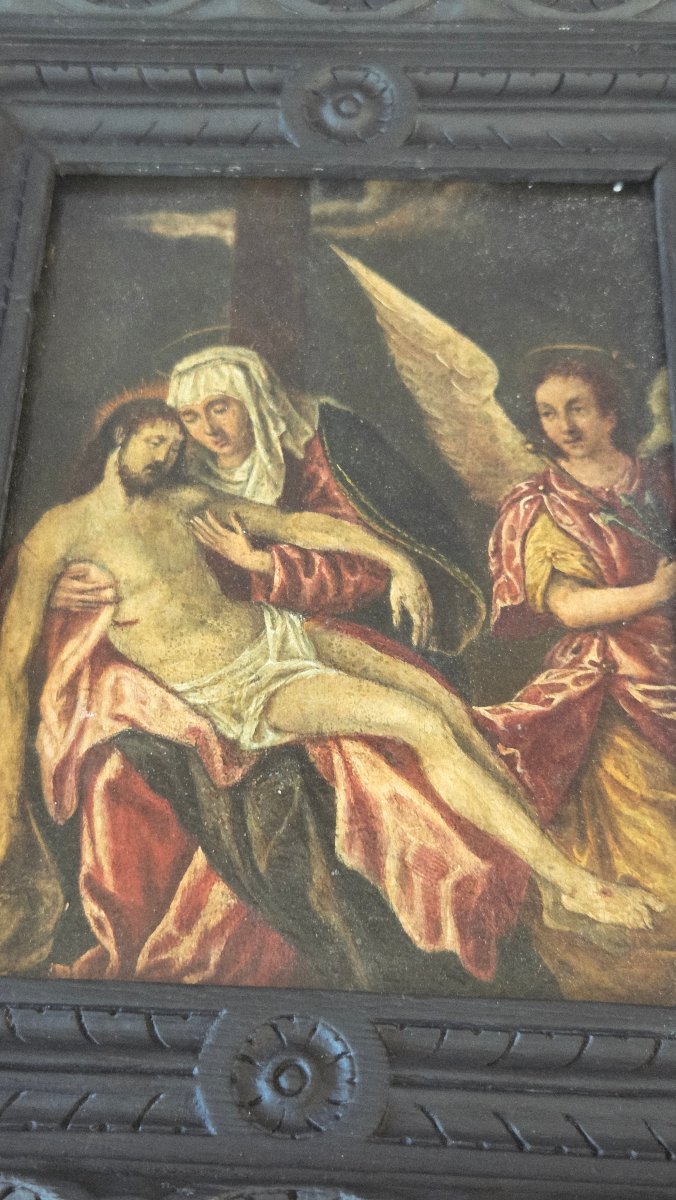 Late 16th/17th-century French Painting, "deposition," Oil On Panel-photo-2