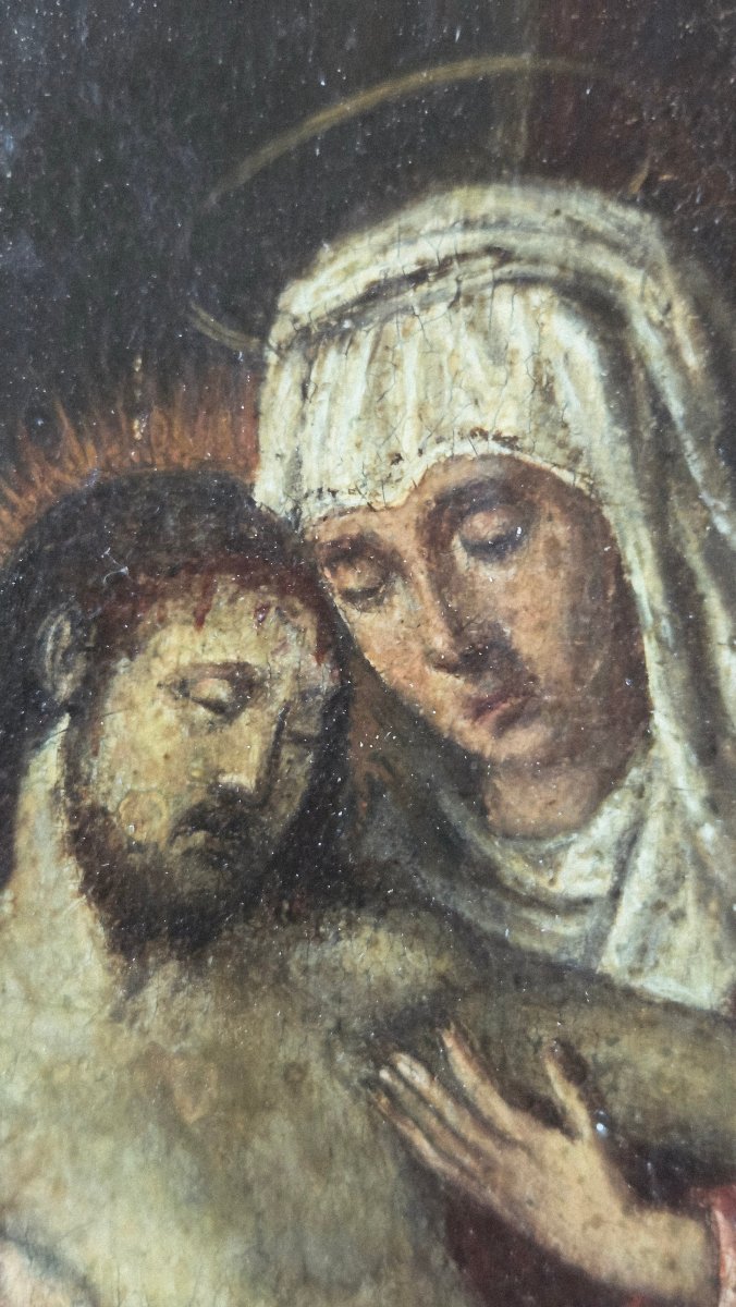 Late 16th/17th-century French Painting, "deposition," Oil On Panel-photo-3