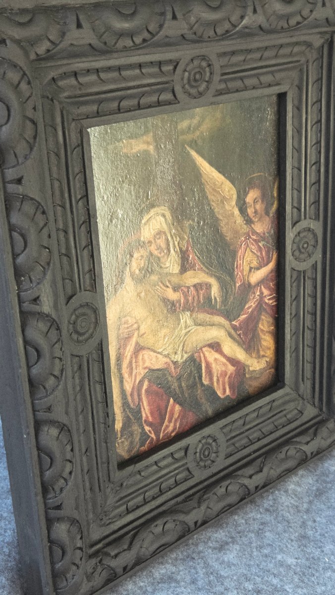 Late 16th/17th-century French Painting, "deposition," Oil On Panel-photo-1