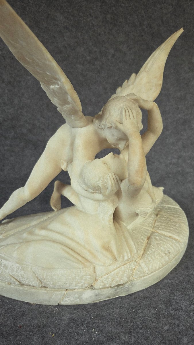 Alabaster Sculpture Of Psyche And Cupid, Late 19th Century -photo-1