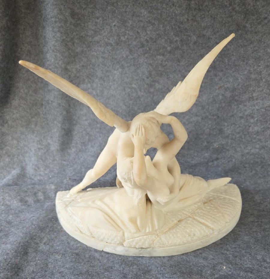 Alabaster Sculpture Of Psyche And Cupid, Late 19th Century -photo-4
