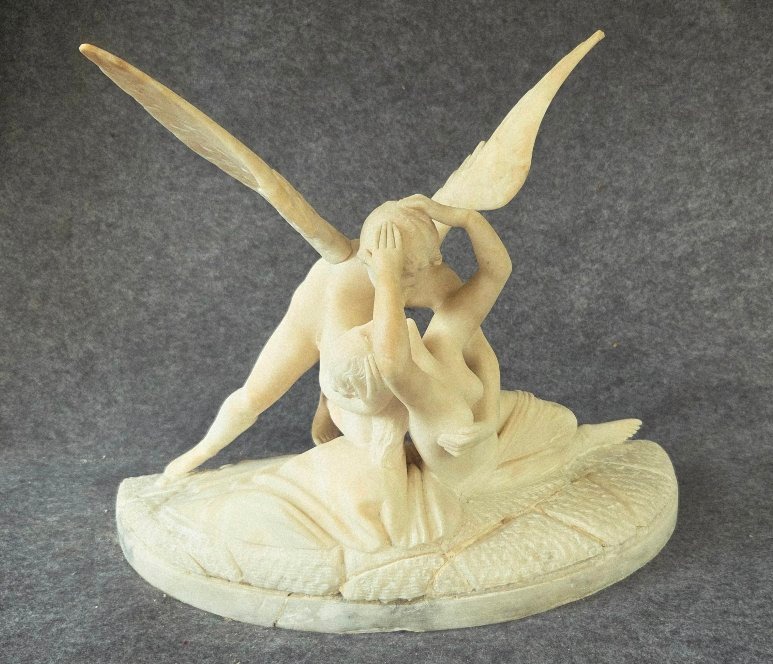 Alabaster Sculpture Of Psyche And Cupid, Late 19th Century -photo-8