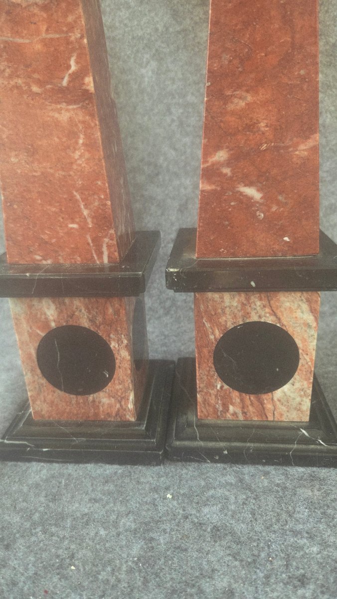 Pair Of Large Obelisks Made Of Two-tone Marble, Late 19th Century -photo-8