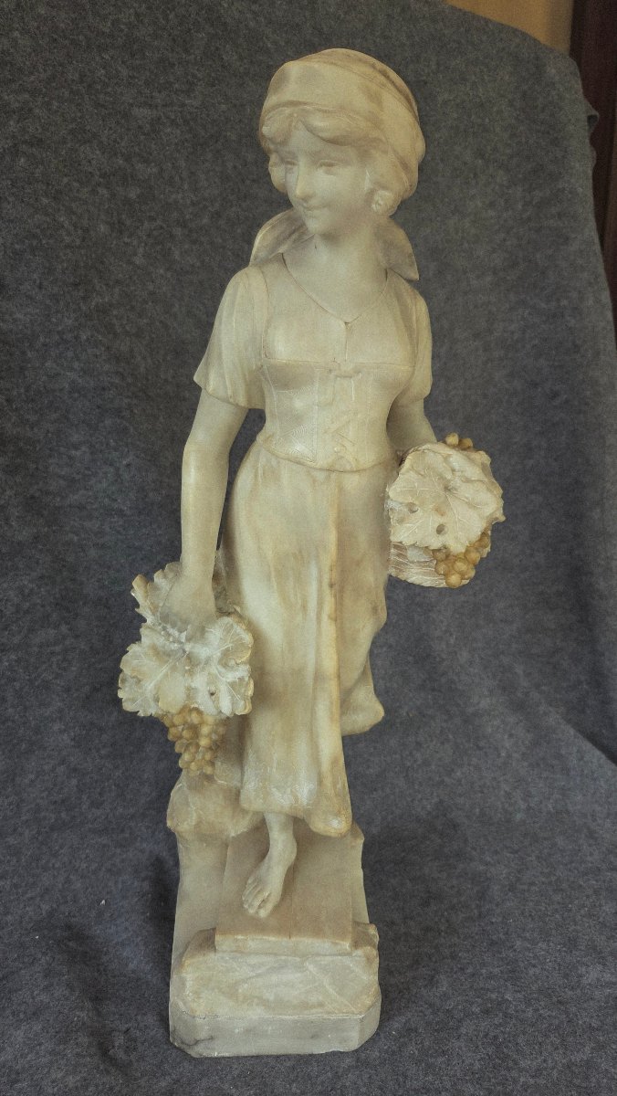 Sculpture  marbre" La vendange  " fin XIXe  H 61cm-photo-2