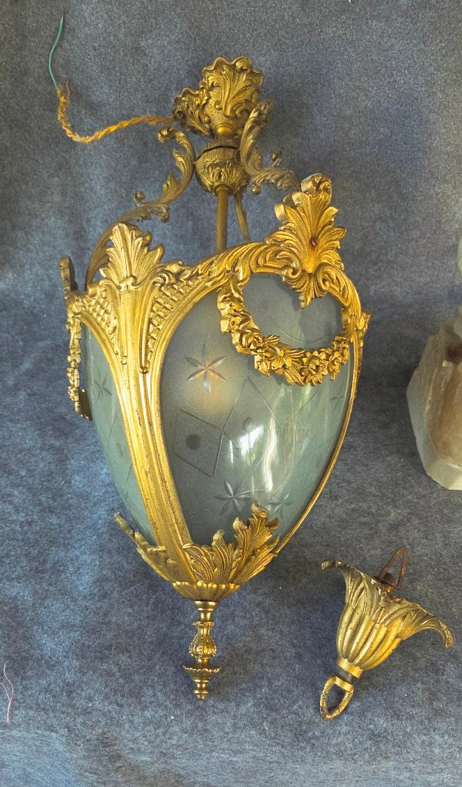 Lanterne de hall bronze métal dorés  H68cm -photo-4