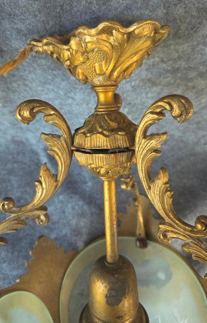 Lanterne de hall bronze métal dorés  H68cm -photo-4