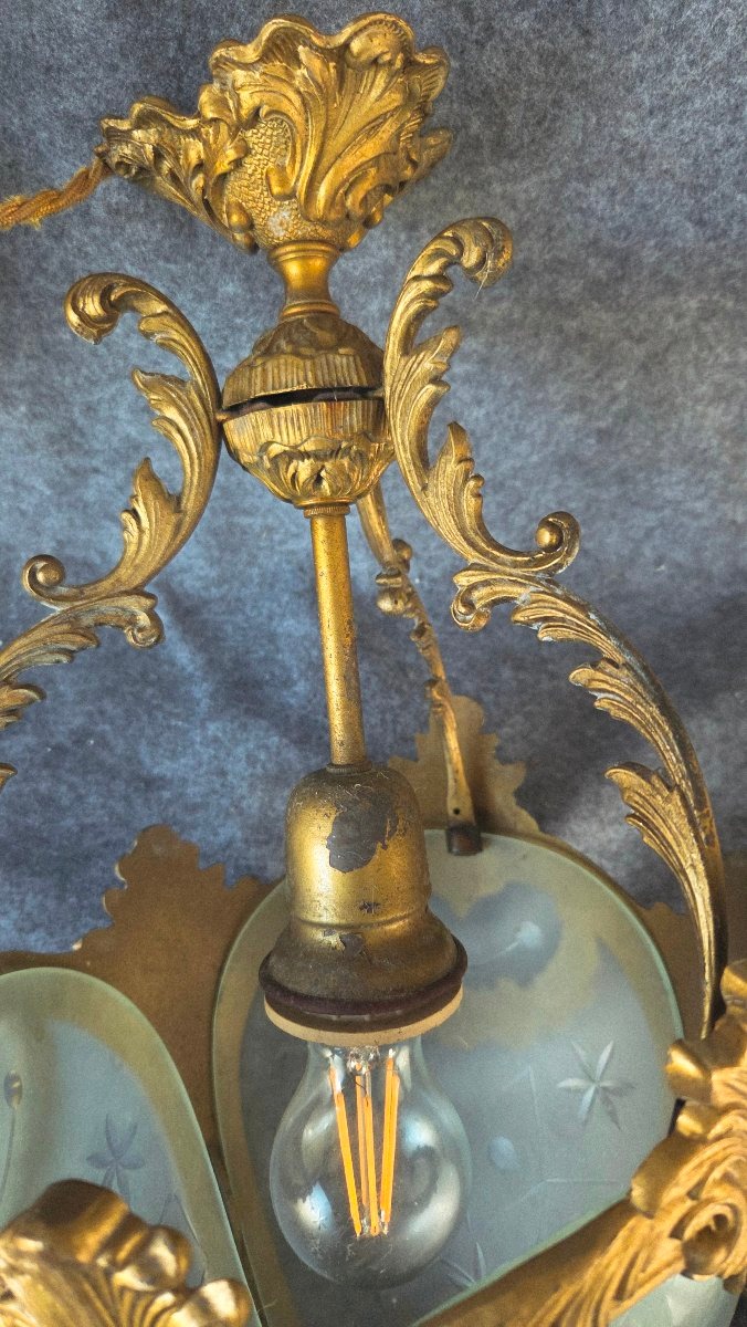 Lanterne de hall bronze métal dorés  H68cm -photo-5