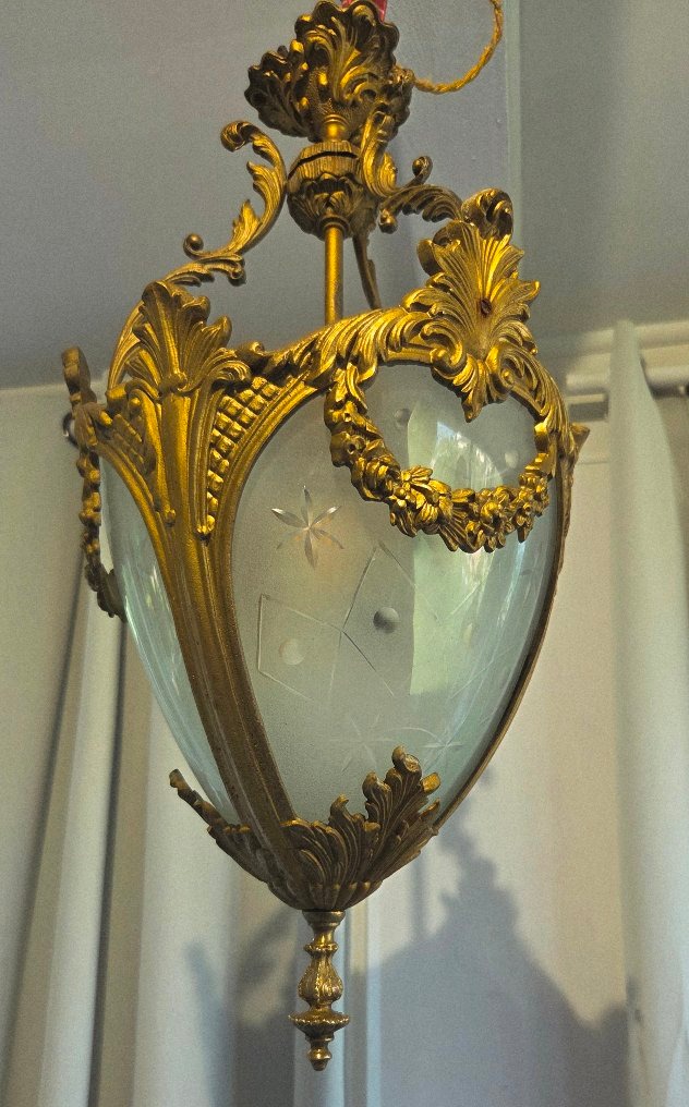 Bronze-finished Metal Hallway Lantern, H68 Cm -photo-7