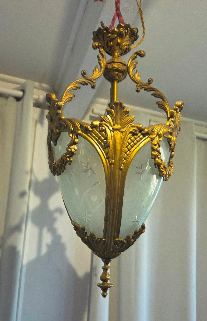 Bronze-finished Metal Hallway Lantern, H68 Cm 
