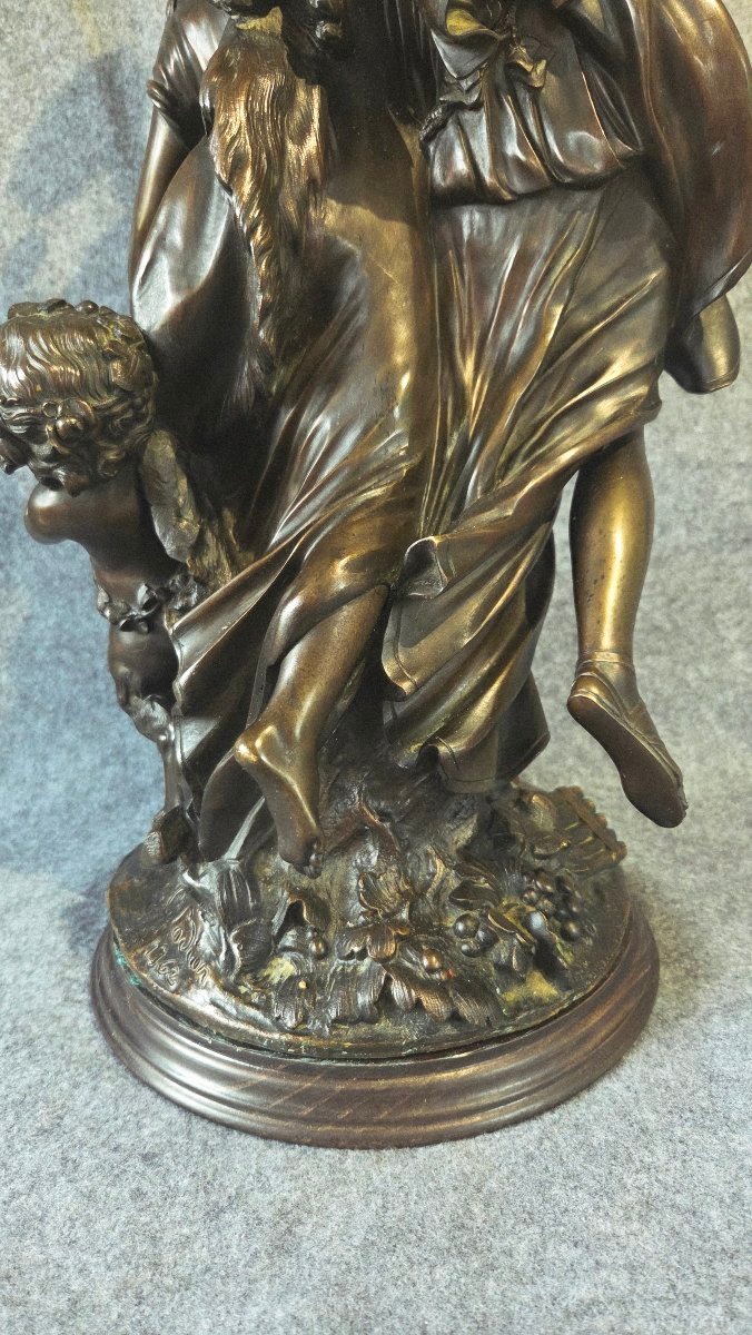 Large Bronze Sculpture Of Bacchantes And A Faun, Signed Clodion, H 63 Cm-photo-4