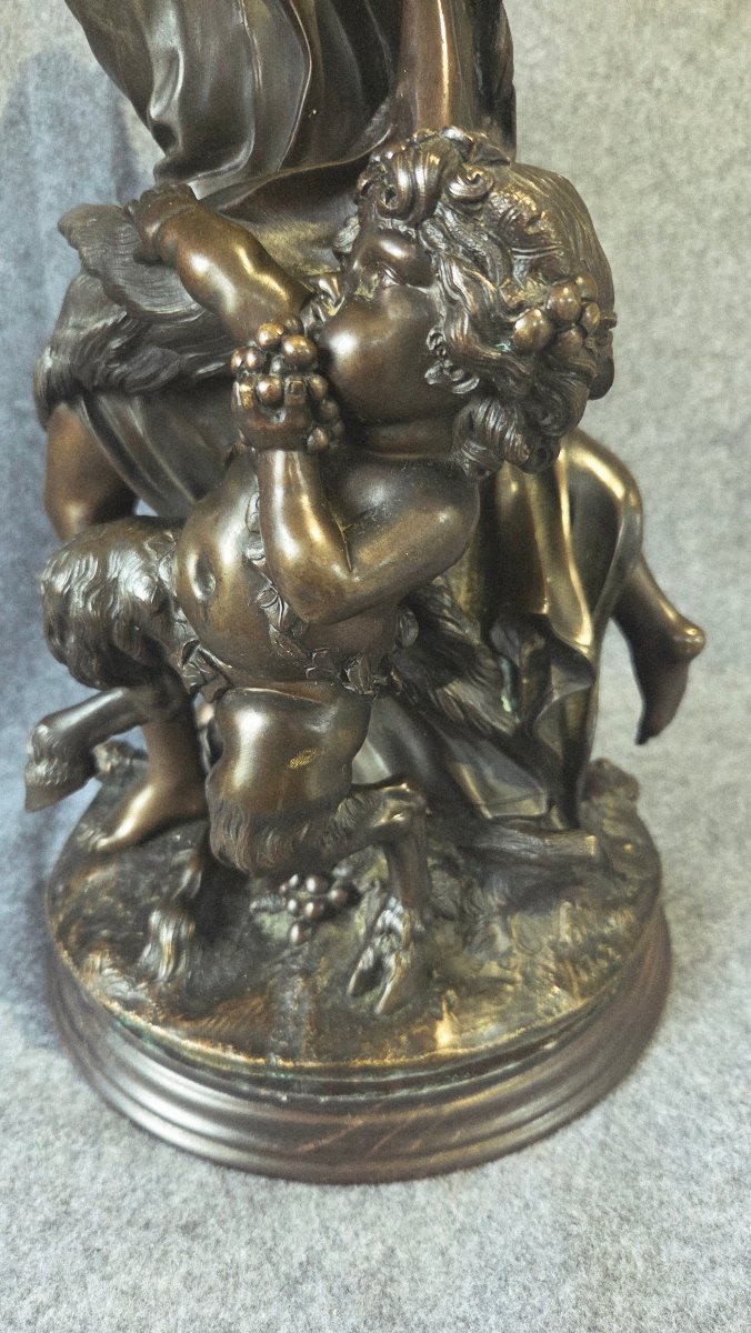 Large Bronze Sculpture Of Bacchantes And A Faun, Signed Clodion, H 63 Cm-photo-3